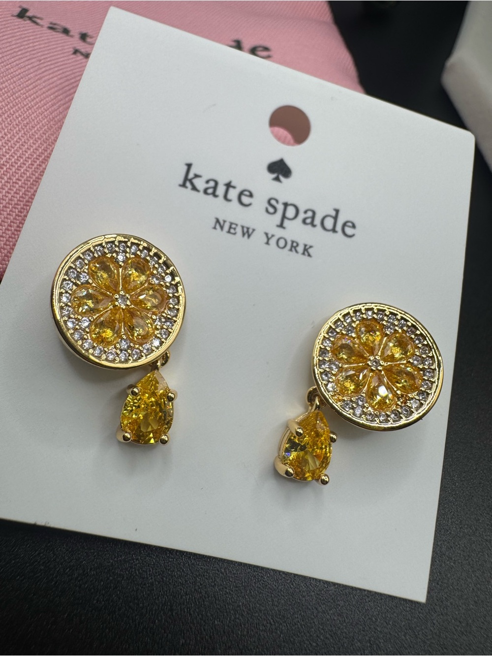 kate spade Gold Floral Crystal Drop Earrings with Yellow Stones